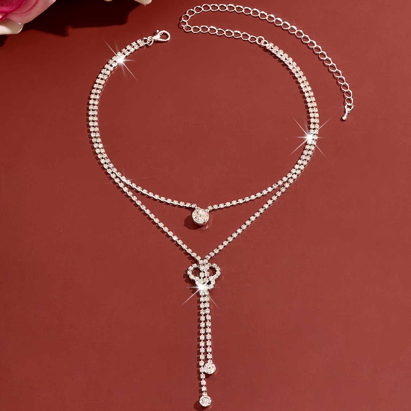 TEMU 1 Men's Y-shaped Dangling Necklace, Double-layer Tassel Collarbone Chain With Shiny Inlay, Luxurious Texture, Elegant And Luxurious Style,