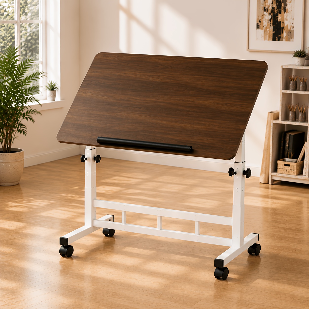 TEMU "×15.75" Rolling Drafting Table, Height Adjustable Artist With Tiltable Tabletop & Anti-slip Stopper Bar, Wheels, Vertical Foldable Mobile Art