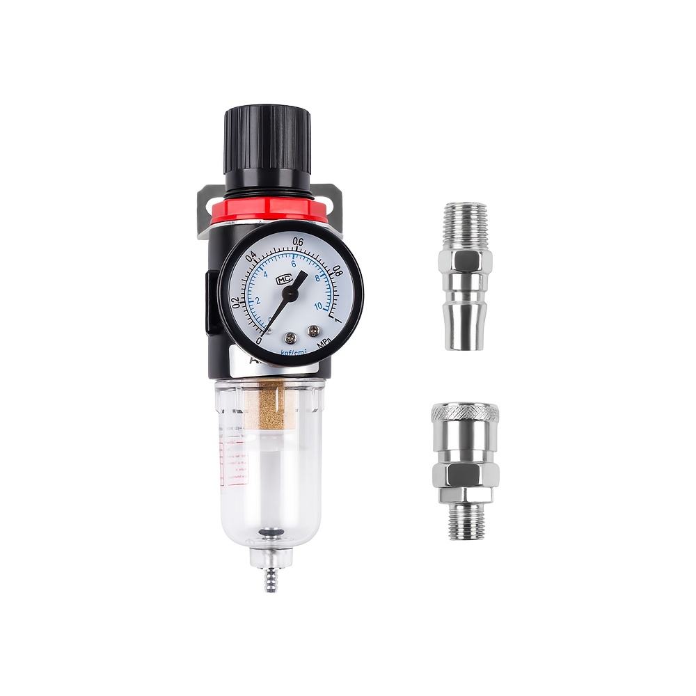 Afr-2000 Pneumatic Filter 1/4 Inch Pressure Regulator Compressor Pressure Reducing -water Pressure Gauge Kit With Connector (pm20 Sm20) And Filter Element, Quick Connection Connector