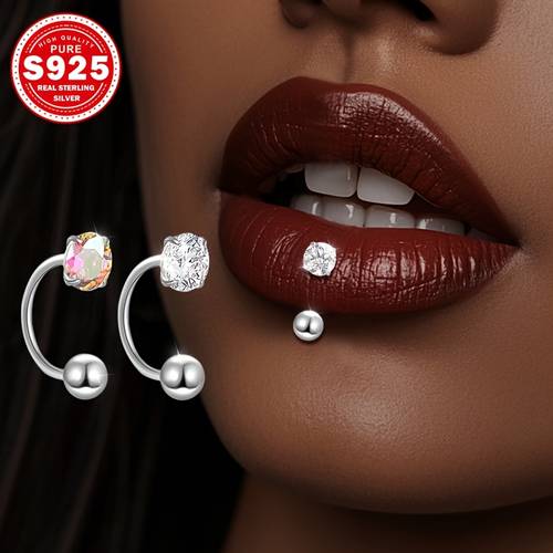 kreisförmiger schraube niedrige allergie lippen- und nagel, s925 silber, mit synthetischem zirkonia besetzt, mehrere tragemethoden, einfach und elegant, hip-hop- , als geschenk für frauen, für themenpartys
