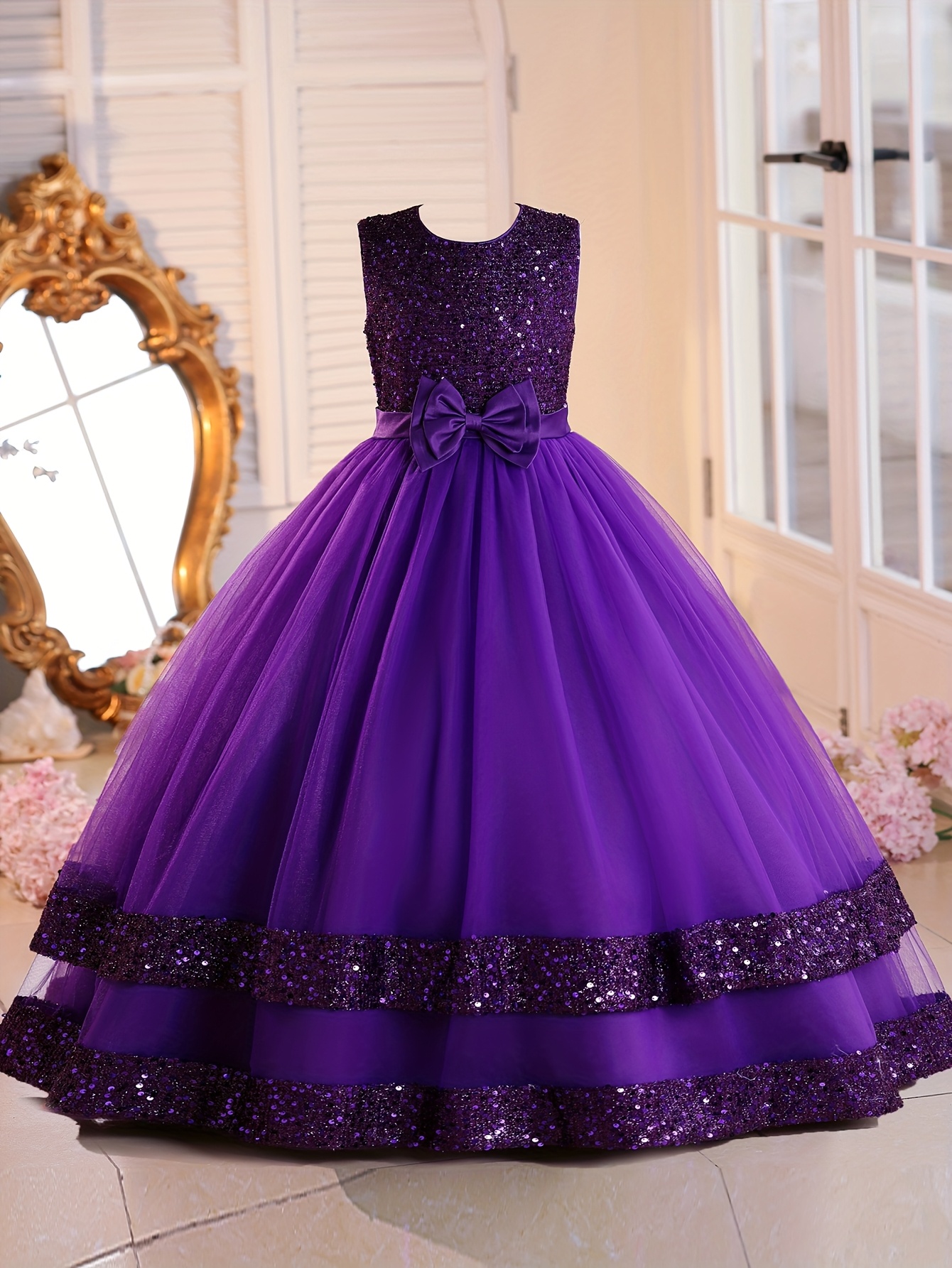 girls purple formal dress Jovani Kids K23519 Long Organza Floral Spaghetti Strap Girls Formal Dr –  Glass Slipper Formals