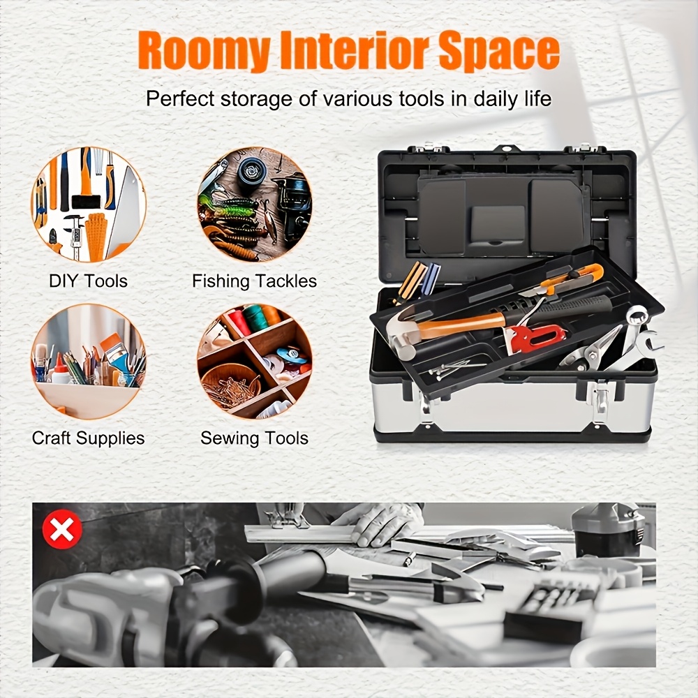 1pc Multi-Function Hardware Household Stainless Steel Industrial Grade Plastic Box, Portable Double-Layer Storage Box, Suitable for Hardware Electrician Decoration And Auto Repair Tool Storage, Thickened, Anti-Fall, Waterproof And Antifreeze