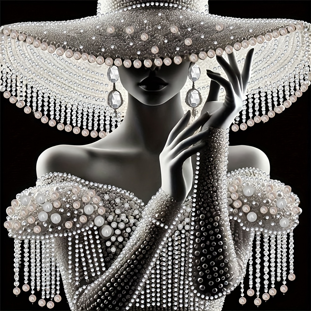 Image of 5d Black And White Women's Display Diamond Painting Kit 11.8 X 11.8 Inches - Craft, With Special Shaped Diamonds, Unframed Home Wall Decor, Perfect For Sparkle And Charm, Ideal Gift