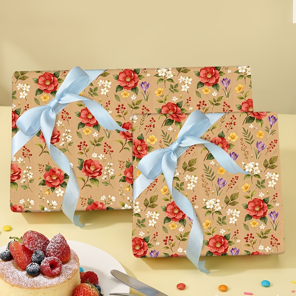 Vintage Floral Christmas Wrapping Paper Roll for Holiday Gifts