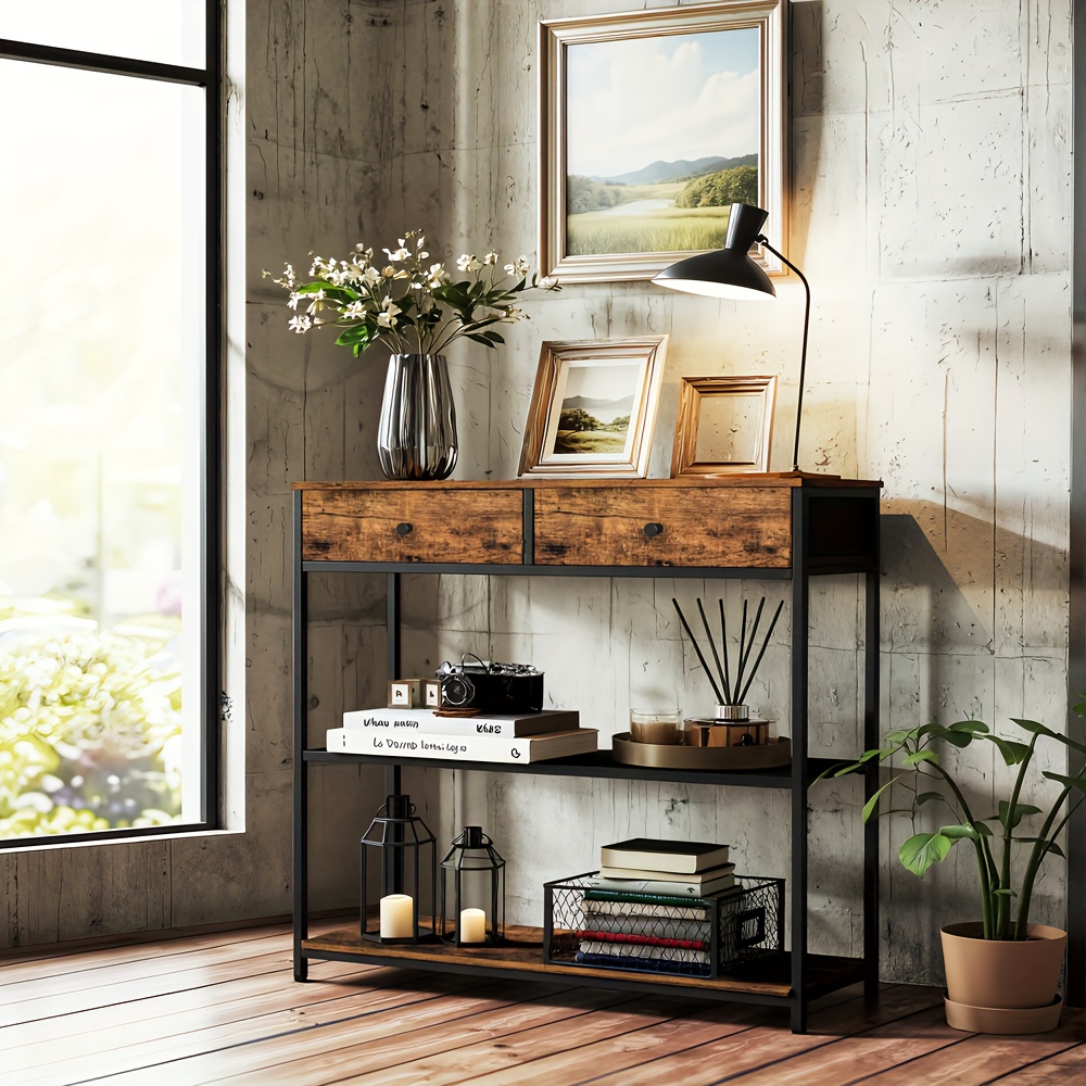 Storage Console, Hallway Table, With 2 Fabric-lined Drawers, Dimensions 24 X 76 X 80cm. Ideal For Compact Spaces And Versatile Furnishings. -ink Black.