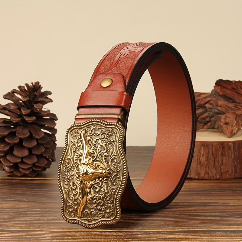 Men's Western Cowboy Belt with Long Horn Buckle