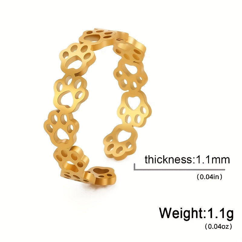 Image of 1pc Fashionable Golden Stainless Steel Animal Cat Paw Ring, Adjustable , Puppy Animal Paw Print Finger Accessory, Birthday Jewelry Gift