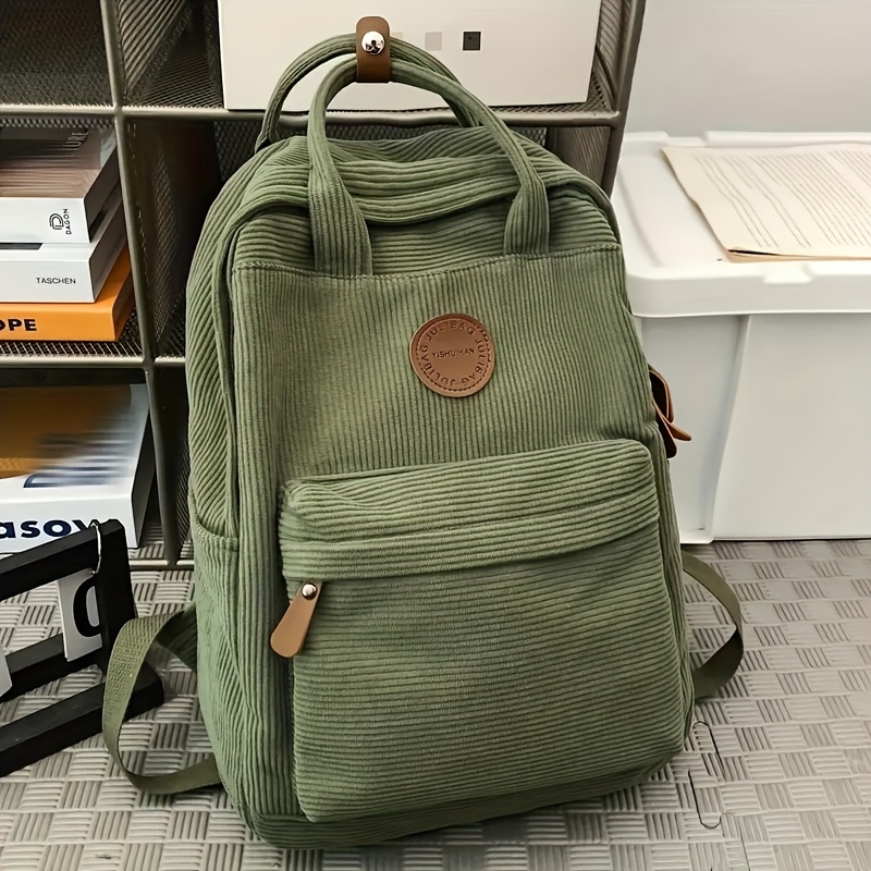 lightweight corduroy backpack teens olive green adjustable - Temu