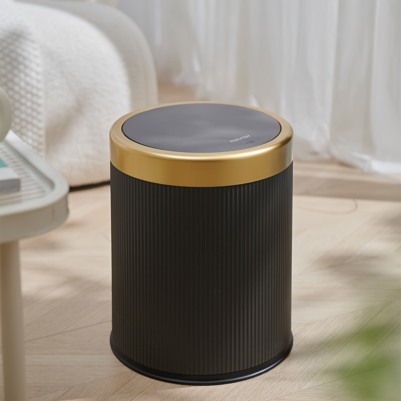 1pc, Freestanding Trash Can With Lid, Squeeze-type Waste Bin, Creative Round Household Garbage Basket, Essential For Home