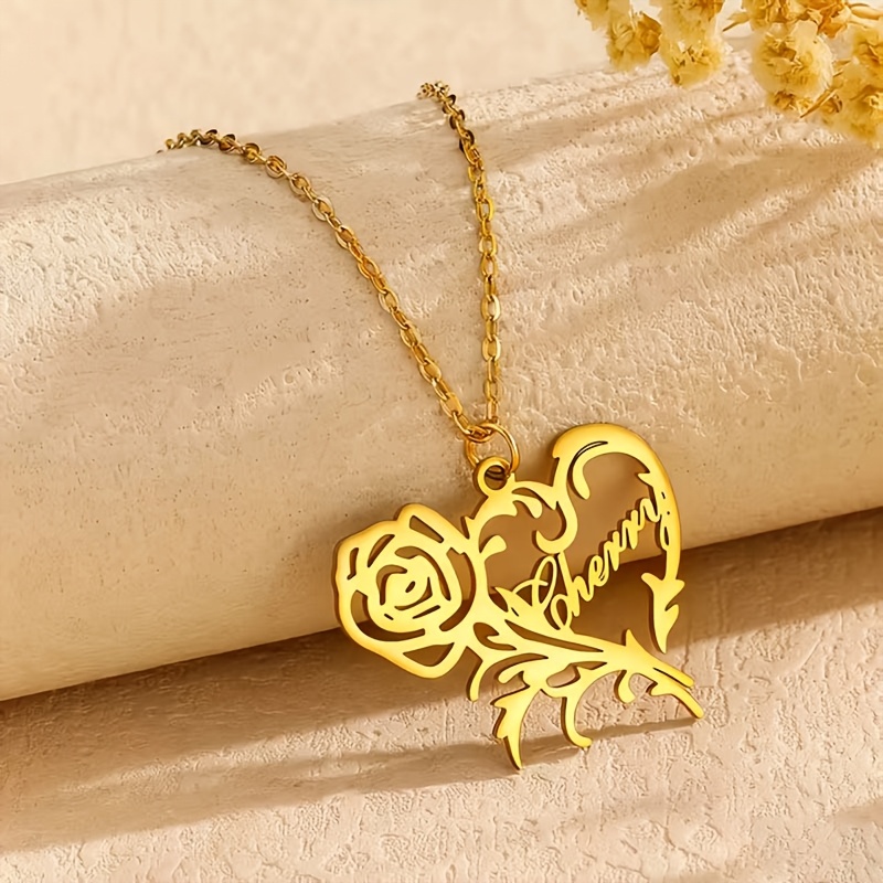 Custom Heart-Shaped Name Necklace, 18K Gold Plated Gift