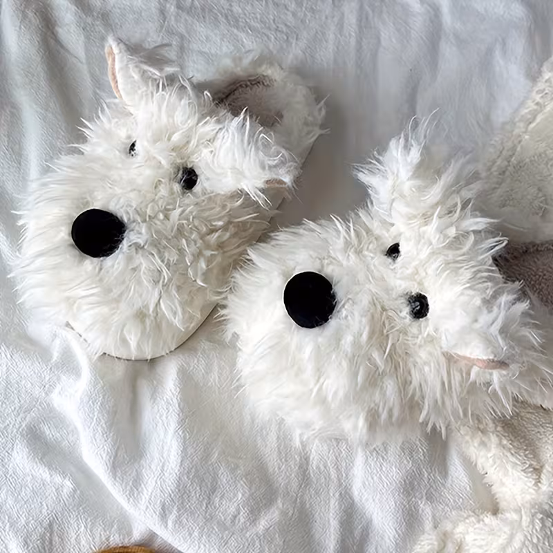 cute puppy plush slippers compatible for women men cozy winter dog slippers with sole warm hand washable indoor unisex pet themed comfortable footwear for women shoes 7