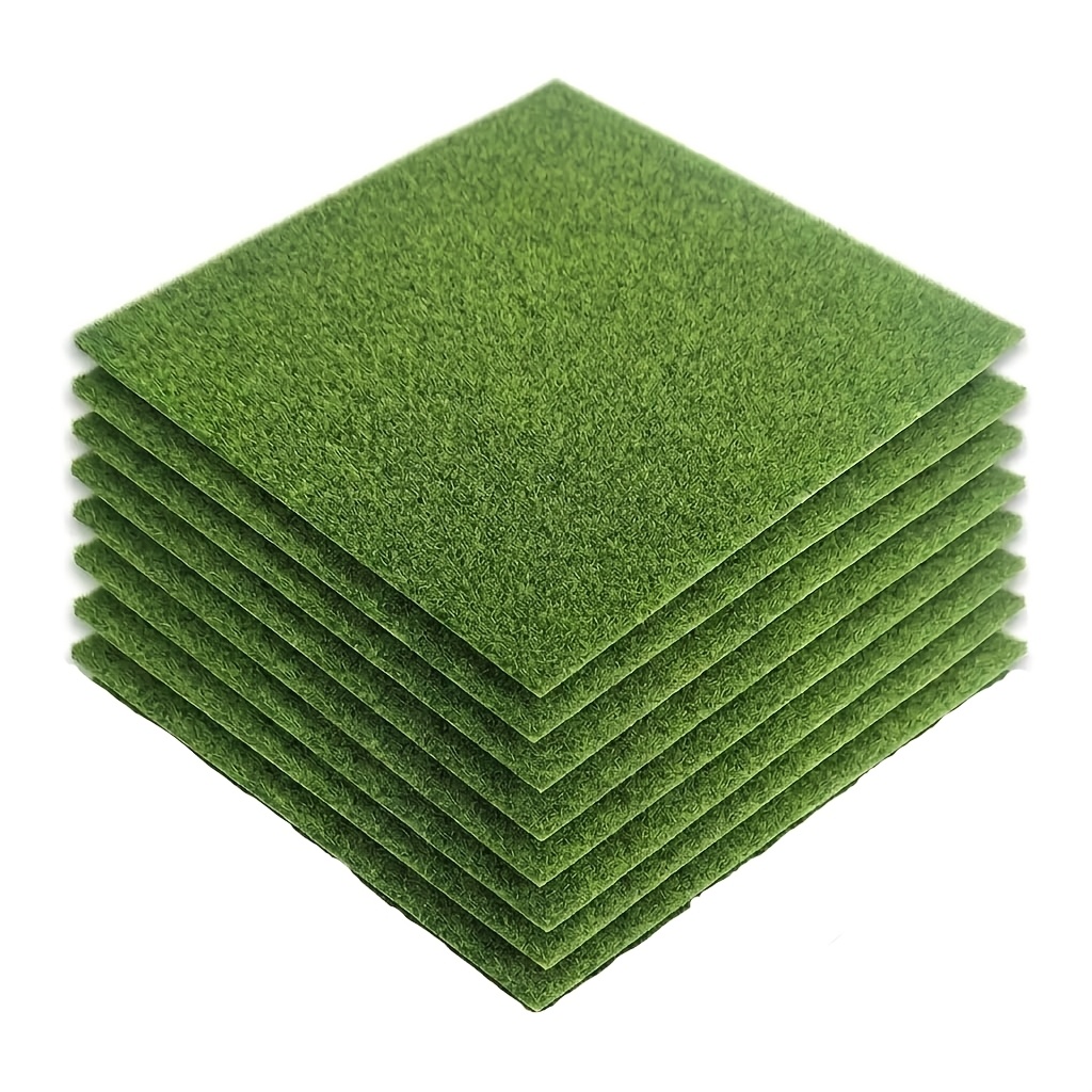 TEMU 8pcs 6x6-inch Artificial Grass For Crafts And Decor - Realistic Grass For Miniature Landscape Projects, Fairy Garden Additions, And Model Lawns