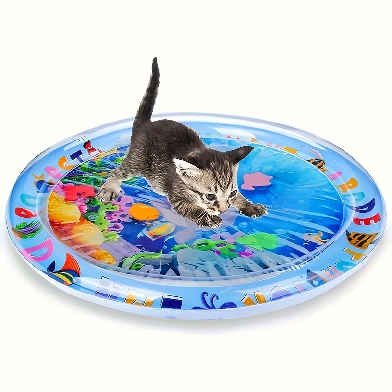 TEMU Interactive Water Play Mat For Cats Featuring A Fun Cartoon Design, Made Of Pvc, Refillable And Reusable, Ideal For Indoor And Outdoor Activities.