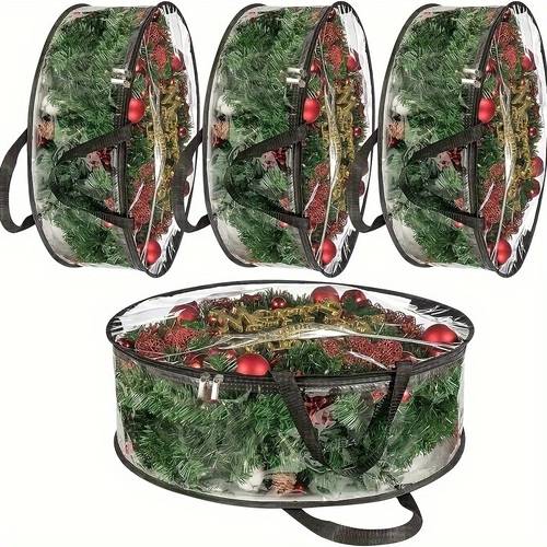 2 4pcs 24 30 inch transparent wreath storage bags heavy duty pvc garland protectors with handles for seasonal christmas wreaths storage organization and protection ideal for winter christmas party gift supplies and organizer needs