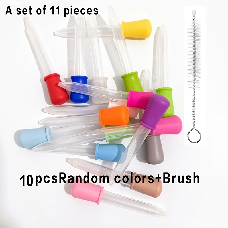TEMU 11 Transparent Liquid Dropper Tubes, With Dropper Tips And Cleaning Brush, Suitable For Scientific Experiments, Measurement, And Transfer.