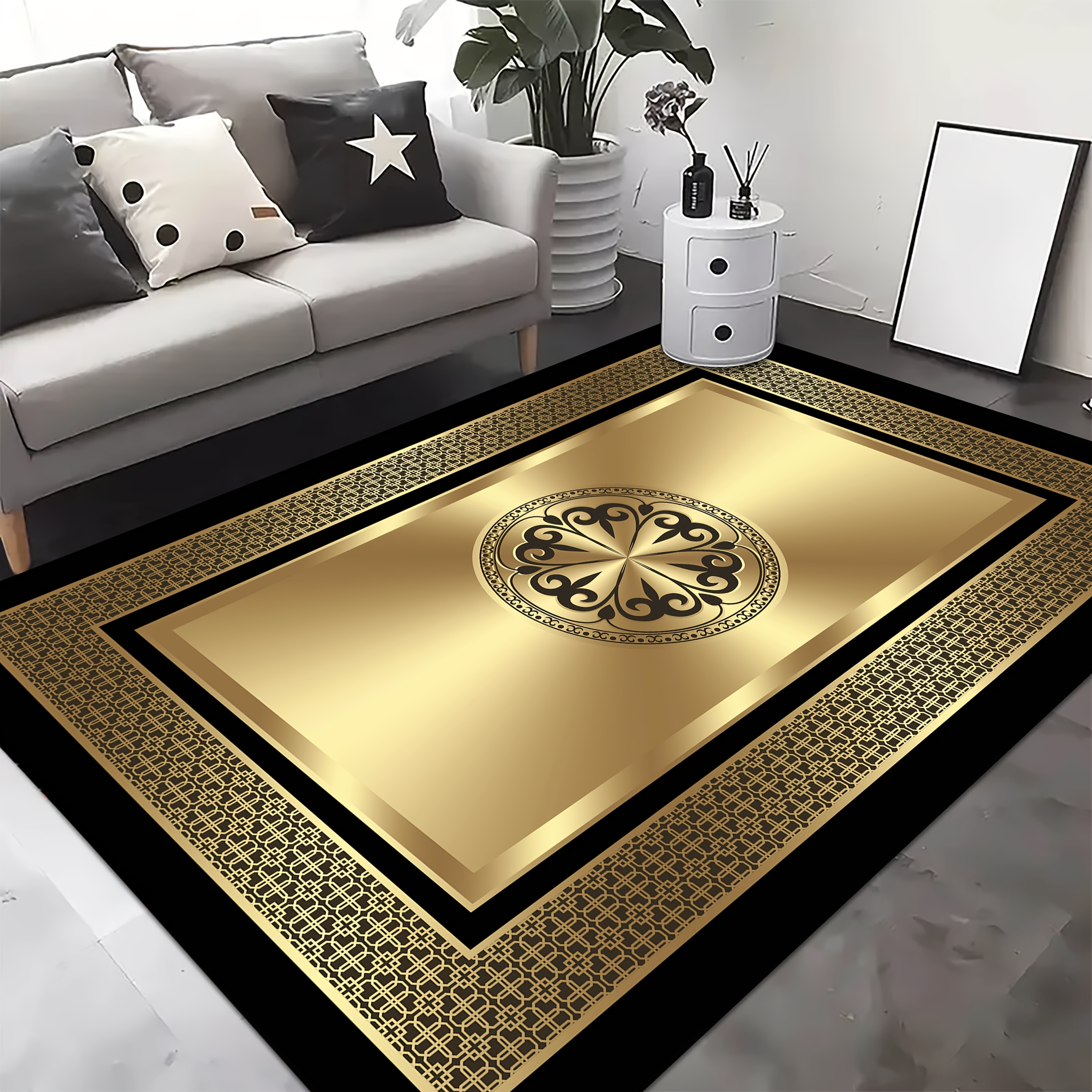 TEMU Golden Diamond Velvet 1pc, Chinese Shopping Mall Welcome Mat, Soft Bedside Pad For Bedroom, Luxurious Modern Living Room Carpet, Anti-slip Pad