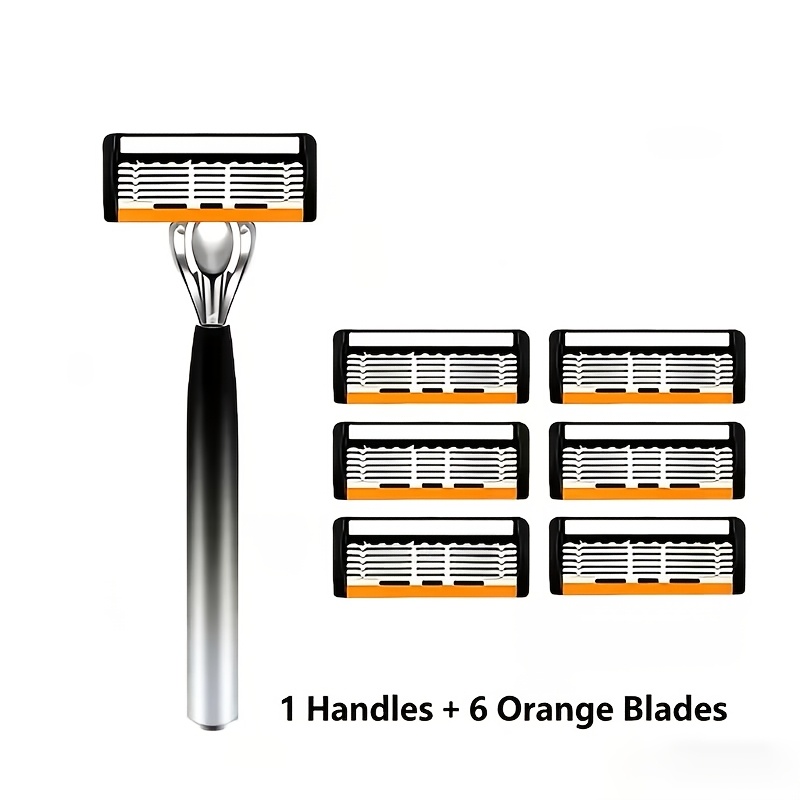 TEMU Premium Men's Safety Razor Set 1pc Handle And 6pcs Ultra-sharp - For Smooth Hair Removal - 6-layer Stainless Steel Blade Head - Replaceable And