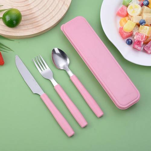 3pcs portable stainless steel travel cutlery set with knife great for picnics camping and outdoor activities more suitable for students and young with storage box