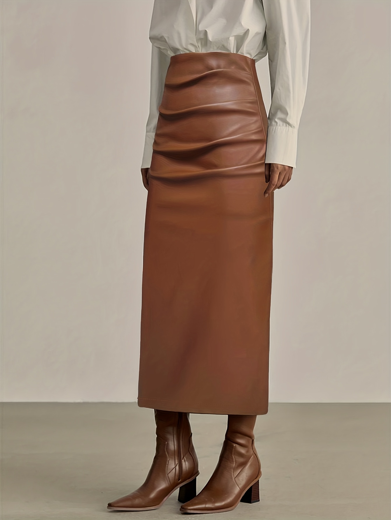 womens elegant brown pu pleated skirt party wedding guest - Temu Mauritius