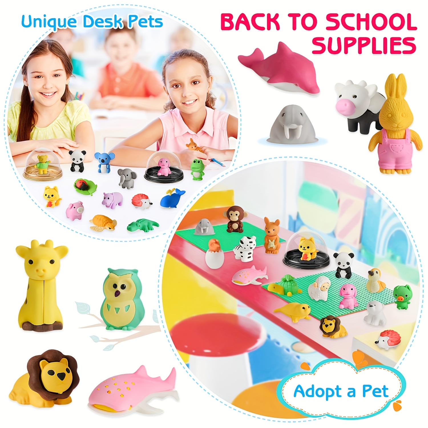 3D Children's Animal Eraser Set, 30pcs