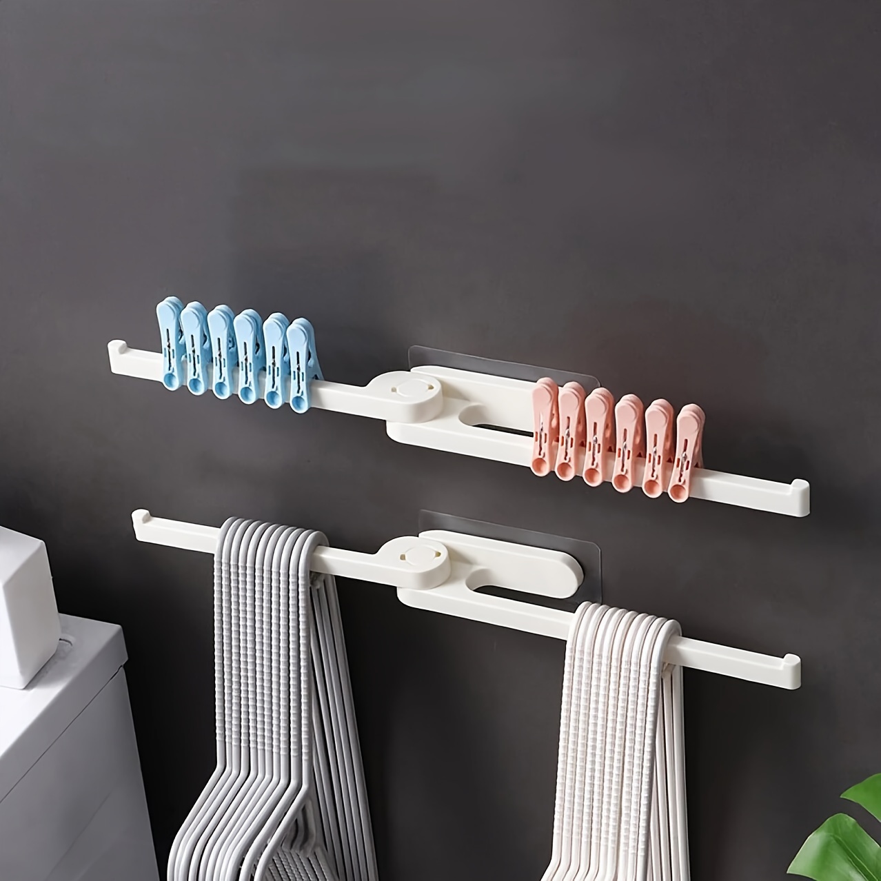 

1pc Wall-mounted Foldable Plastic Clothes Hanger Storage Rack, For Pegs, Towels, No-drill Balcony Organizer