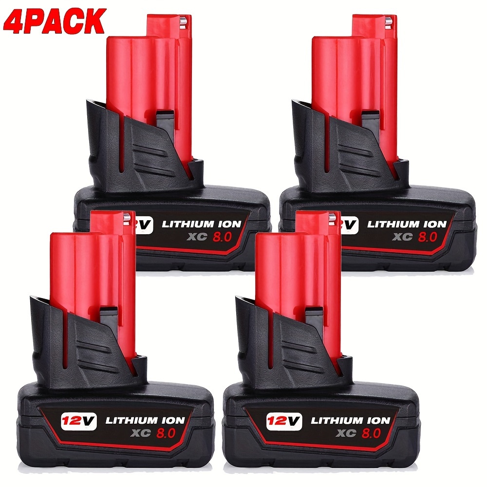 

4 Pack 8.0ah Battery Replacement For M12 12v Xc 8.0 Lithium Ion Batteries 48-11-2460 48-11-2440 48-11-2401 48-11-2402 M12b M12b4 M12b5 M12b6 For 12 Volt Power Tools New