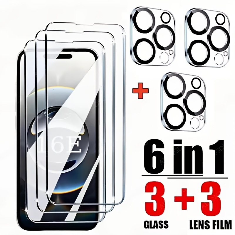 E-shop 6IN1 Gehärtetes Glas für iPhone 16 15 14 Pro Max Kamera Bildschirmschutz für iPhone 16 15 14 Plus Mini Objektivglas