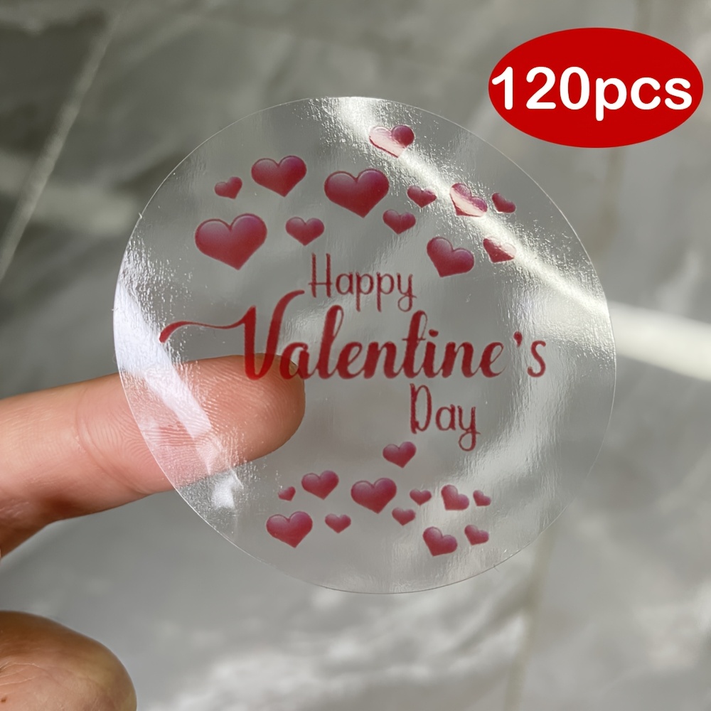 

120pcs Valentine's Day Stickers, 2-inch Round Clear Plastic Labels With Red , Semi- , Single-use Envelope Seals For Holiday Decorations