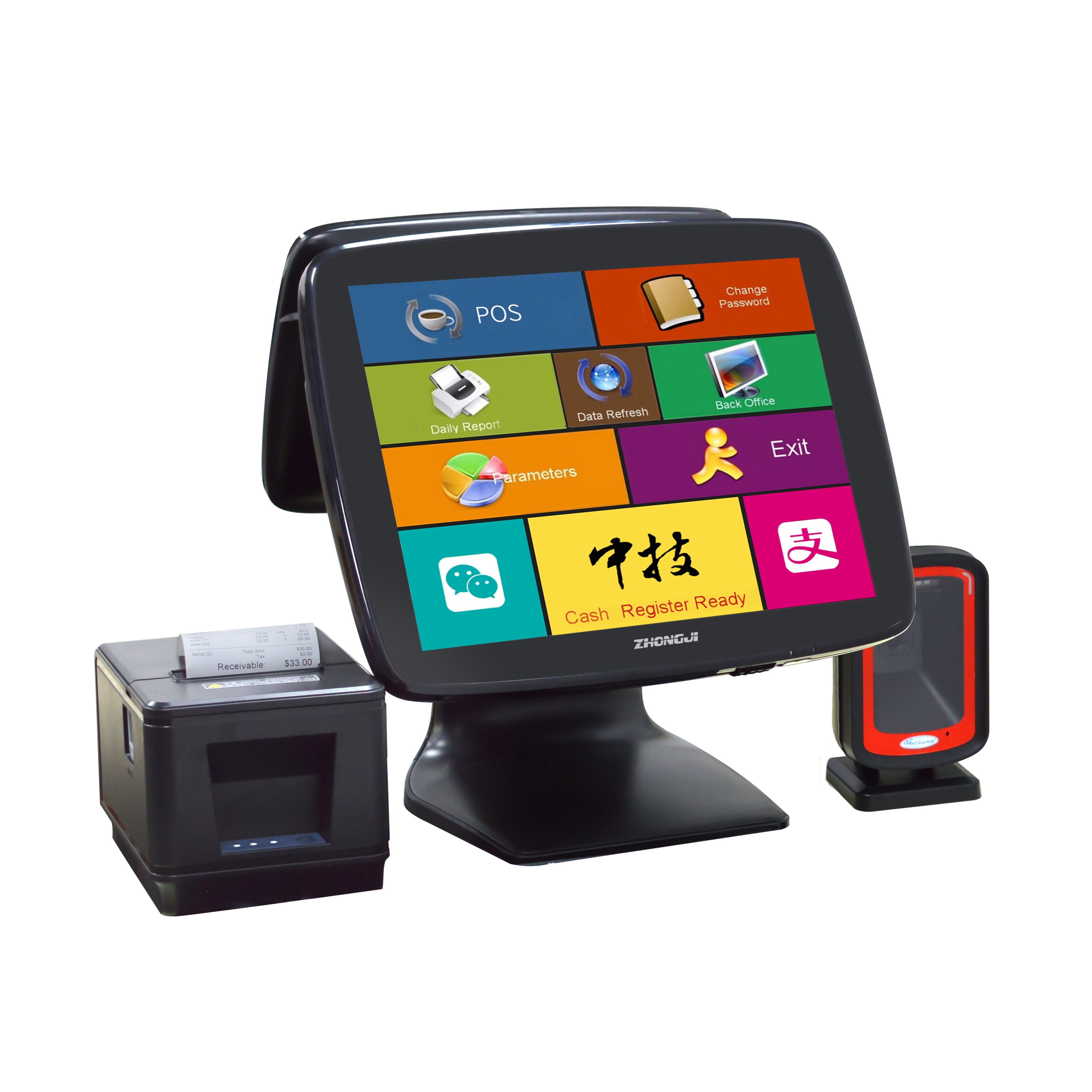 Touch POS System With 1/8'' Thermal Receipt Printer Desktop Scanner  Sale Software Cash Register Machine For Retail Stores Small Businesses