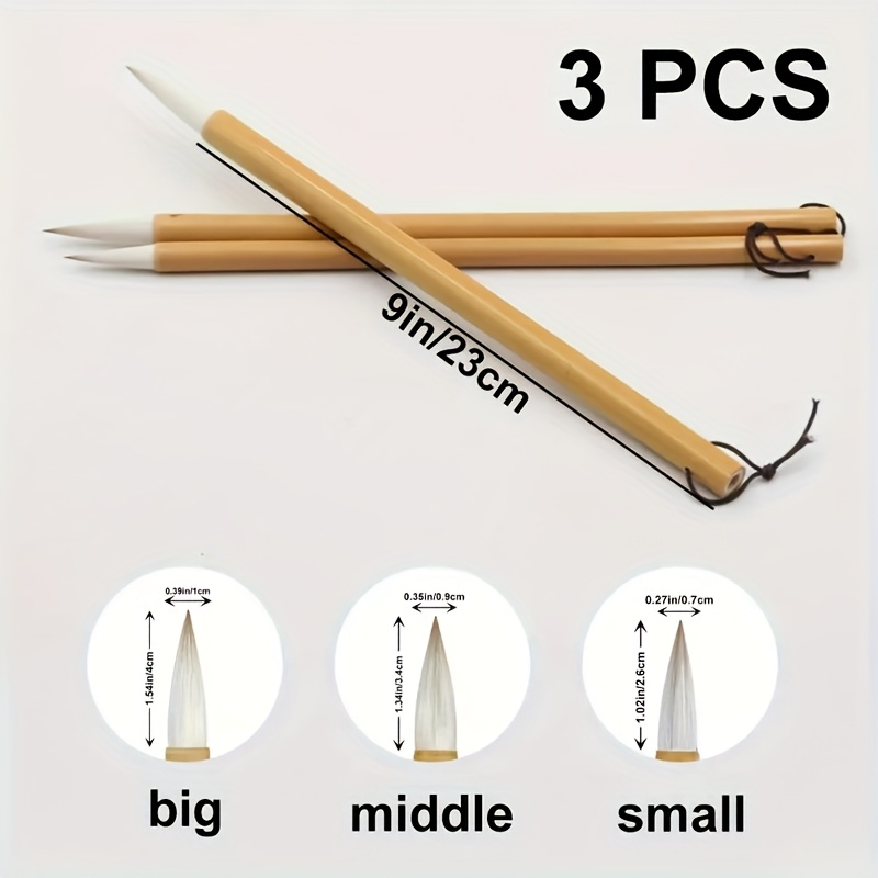 Image of 3pcs Chinese Calligraphy Brush Set - Professional Ink Pen For Writing, Drawing And Painting - Japanese Brush, Including Large, Medium And Small Sizes