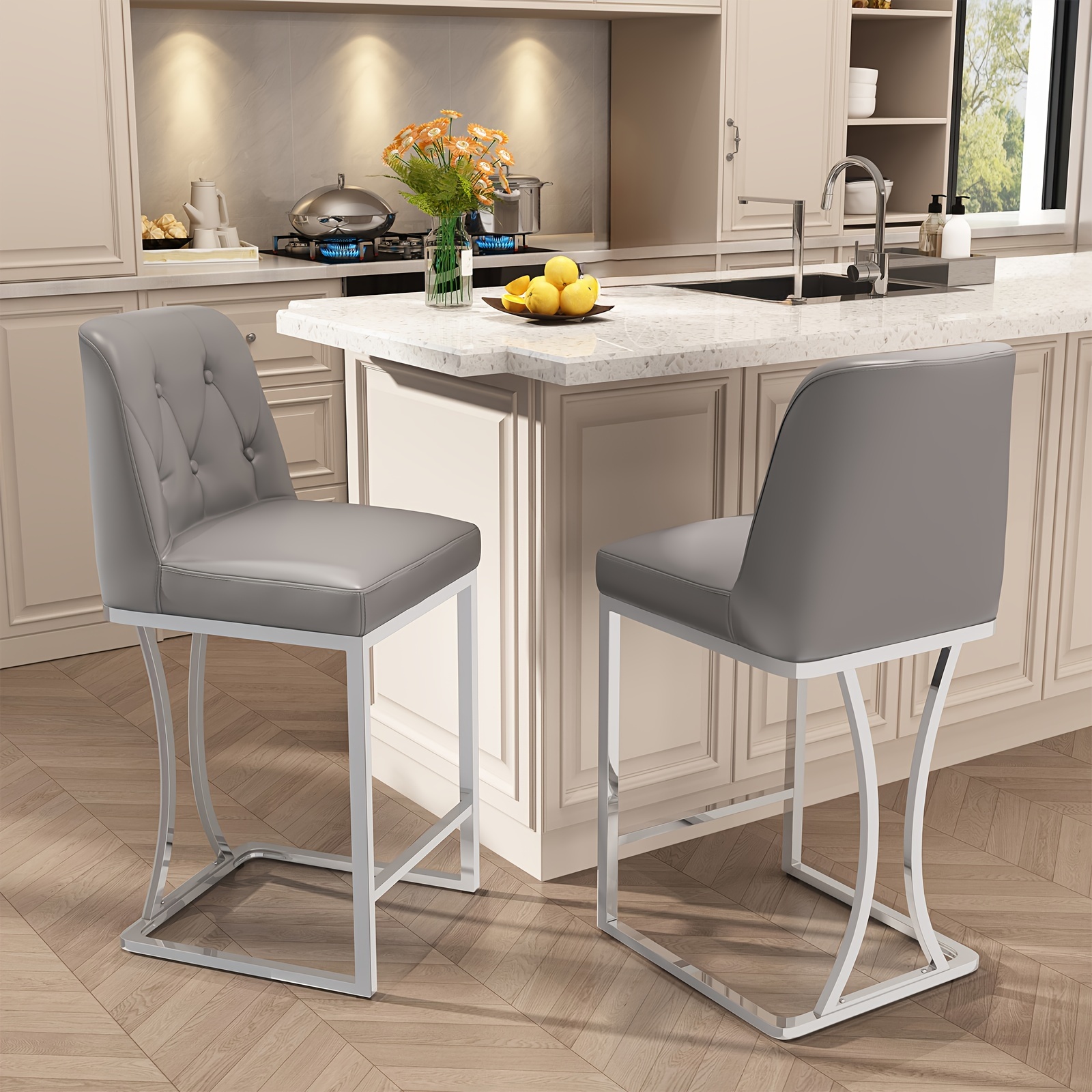 2pcs 24 inch grey upholstered pu leather counter height bar Temu