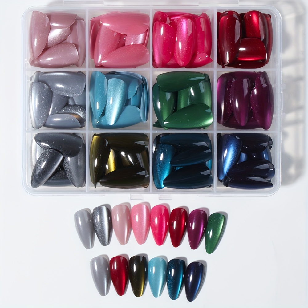 TEMU 288pcs Faux Ongles Automne/Hiver Nouvel An (12 Couleurs) Ensemble Combiné Ongles Faux Patchs Ongles Ciel Étoilé Cat Eye, Couverture Complète,