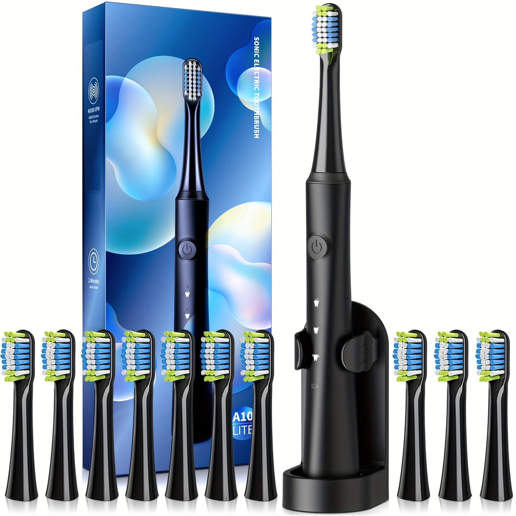 

Electric Toothbrush For Adults With Holder And 10 Brush Heads, Rechargeabletoothbrush With 40000 Vpm Deep Cleanelectric Fast 2 Hr Charge Last 35 Days, And 3 Modes