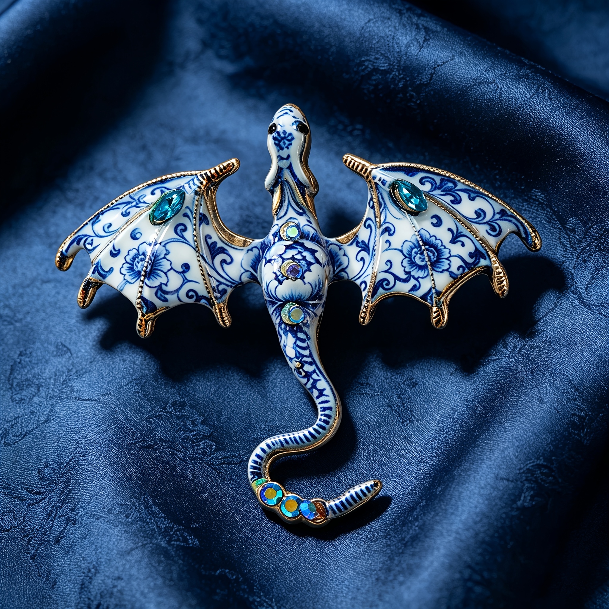And Porcelain Dragon Pattern Enamel Brooch, Inlaid Rhinestone Accessory Pin, Suitable For Coats And Denim Jackets, Is Gift For Lovers