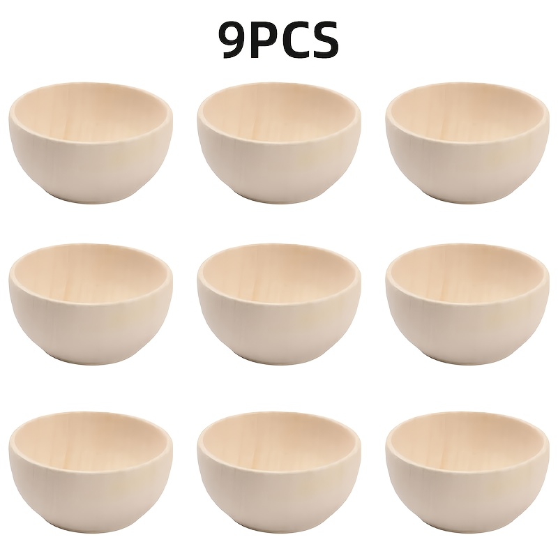 Image of 9 Round Mini Wooden Bowls, With Dimensions Of 1.54*0.94 Inches. Unfinished Mini Wooden Bowls. Suitable For Decoration Purposes As Serving Plates Or Decorative Bowls., Non-food Contact