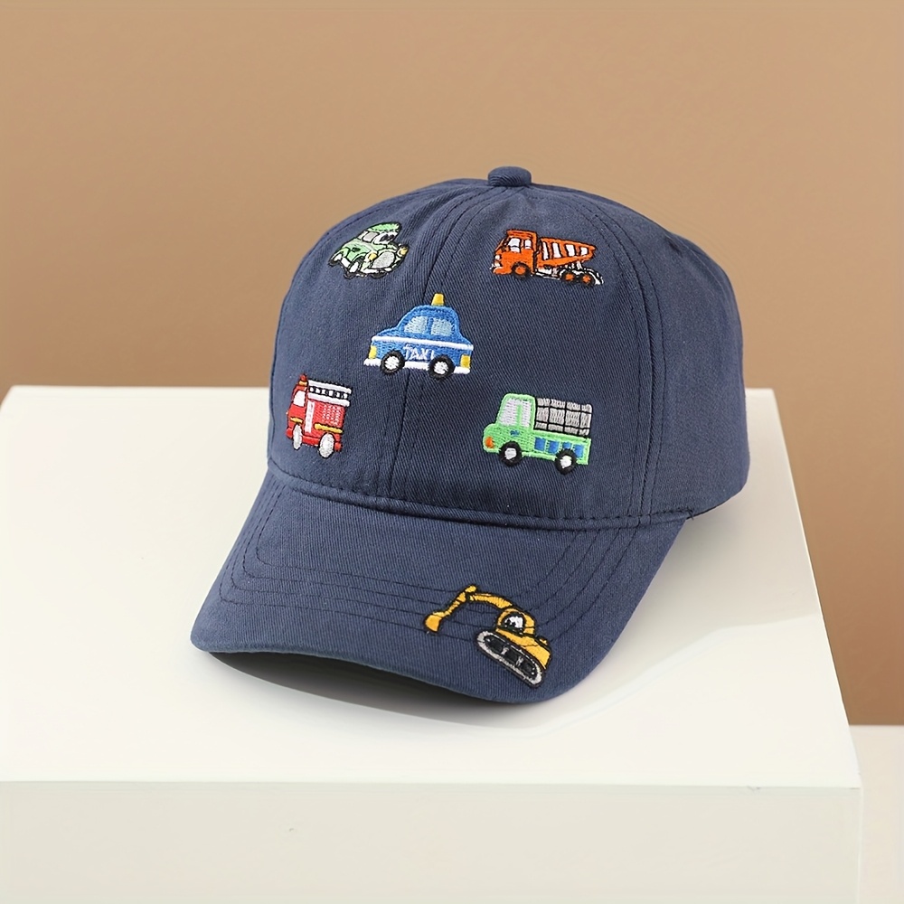 Spring/autumn Boys' Cartoon Embroidery Baseball Cap Excavator Small Car Breathable Adjustable Casual Teenager Duckbill Hat