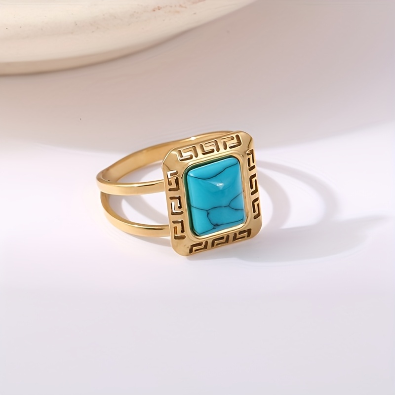 TEMU Ein Modischer Edelstahl-Retro-Geometrischer Quadratisch-Ovaler Ring