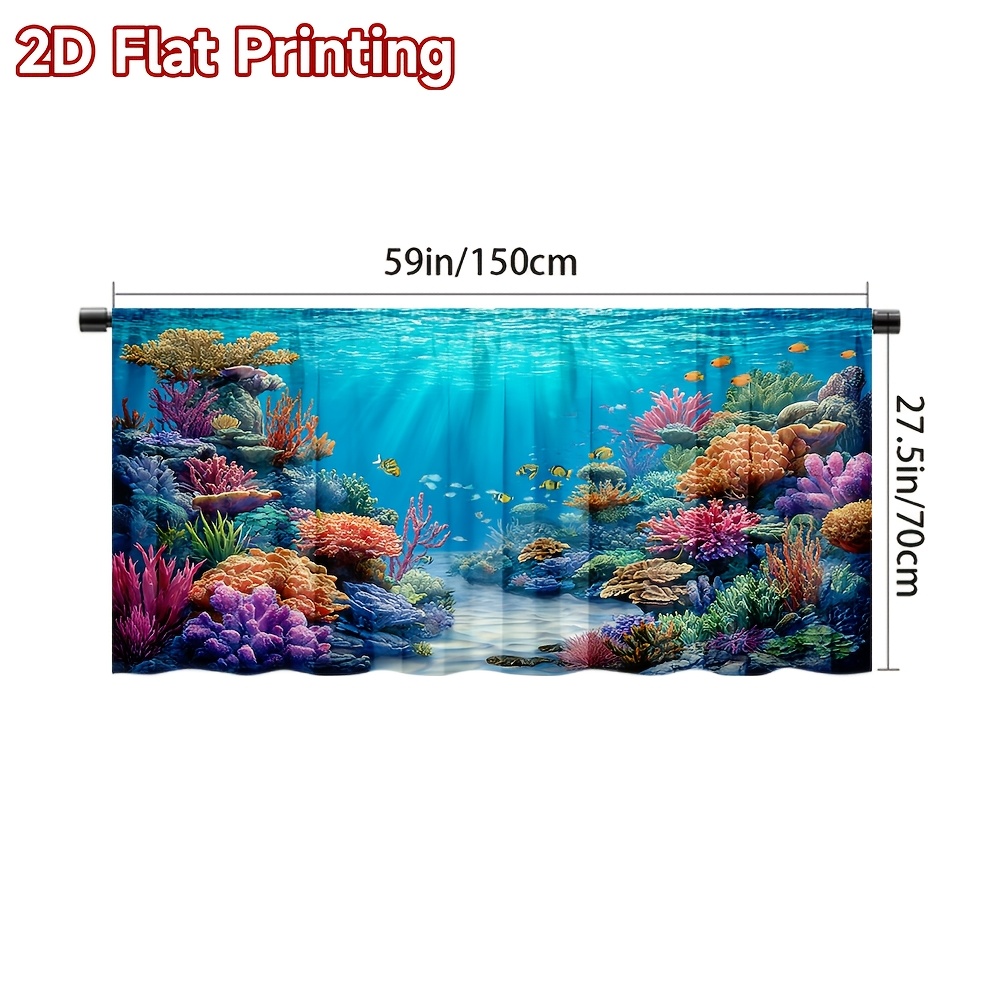 TEMU 2d Flat - 2d Flat - 2d Flat Printing Cabinet Decor, 1pc, Vibrant Underwater Fantasy Decorative Kitchen Curtain, , Machine Washable, Polyester