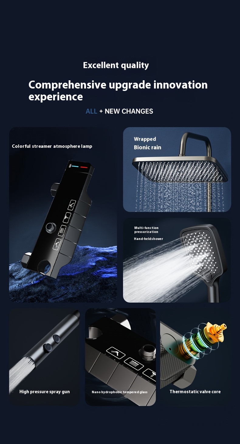 1 Zestaw Thermostatic Shower System w kolorze Gun Gray z 30,48 cm głowicą deszczu, ręczną wodą, regulowaną wysokością, montażem na ścianie i spryskiwaczem do bidetu - Trwały, izolowany cieplnie, odporny na zgniecenia, nowoczesny element łazienkowy, nowoczesny element łazienkowy|Zakończenie w kolorze Gun Gray|Regulowana wysokość, system wodoodporny