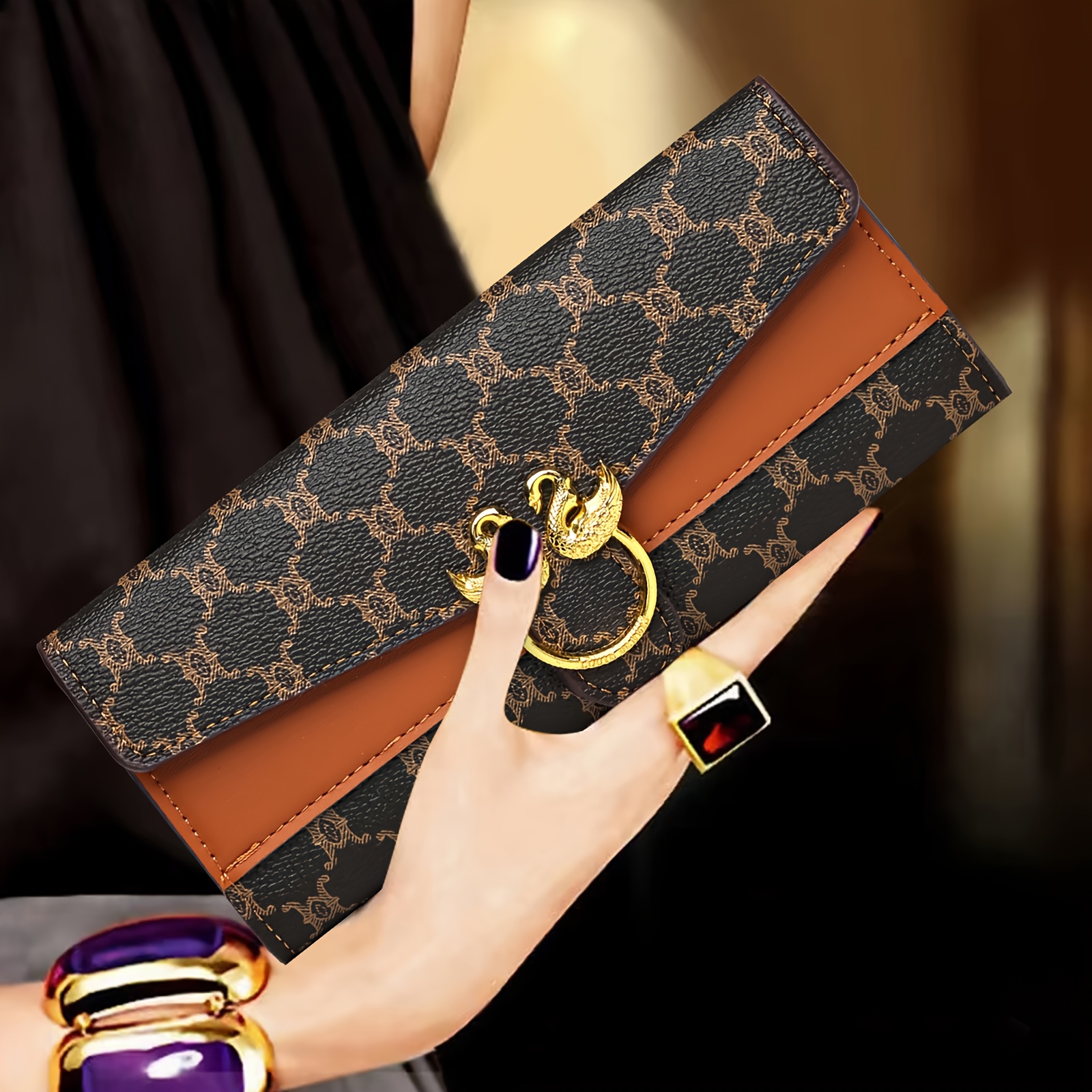 Image of Fashion Large Capacity Handbag Wallet Trifold Long Wallet Reading Glasses Wallet Color-block Bag