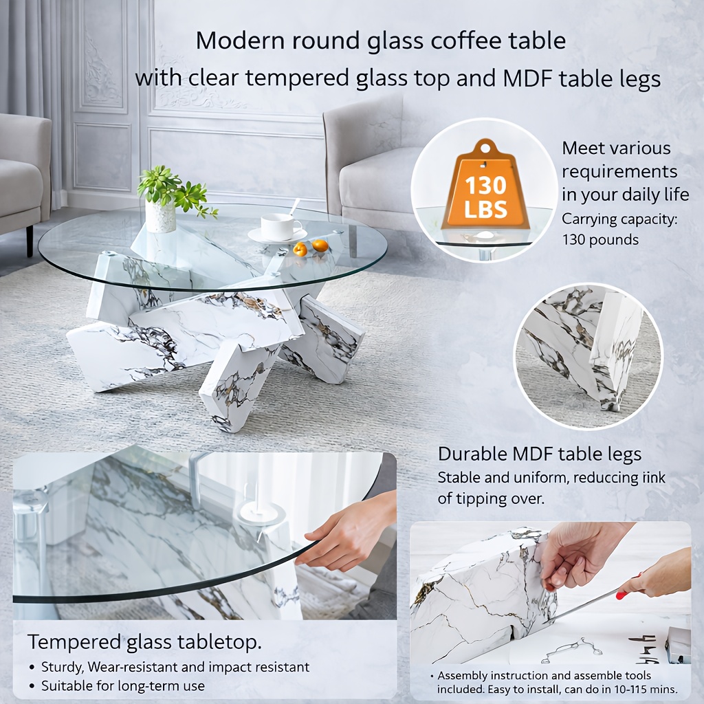Modern Round Glass Coffee Table 33.4