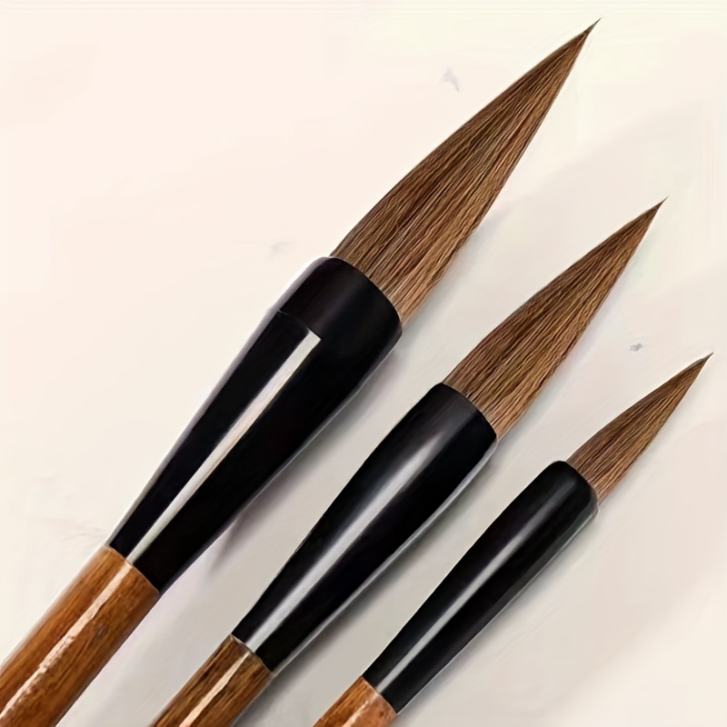 

3pcs Premium Chinese Calligraphy Brushes, Water-soluble Ink, Ergonomic Oval Wooden Handle, Art & School Supplies For Students