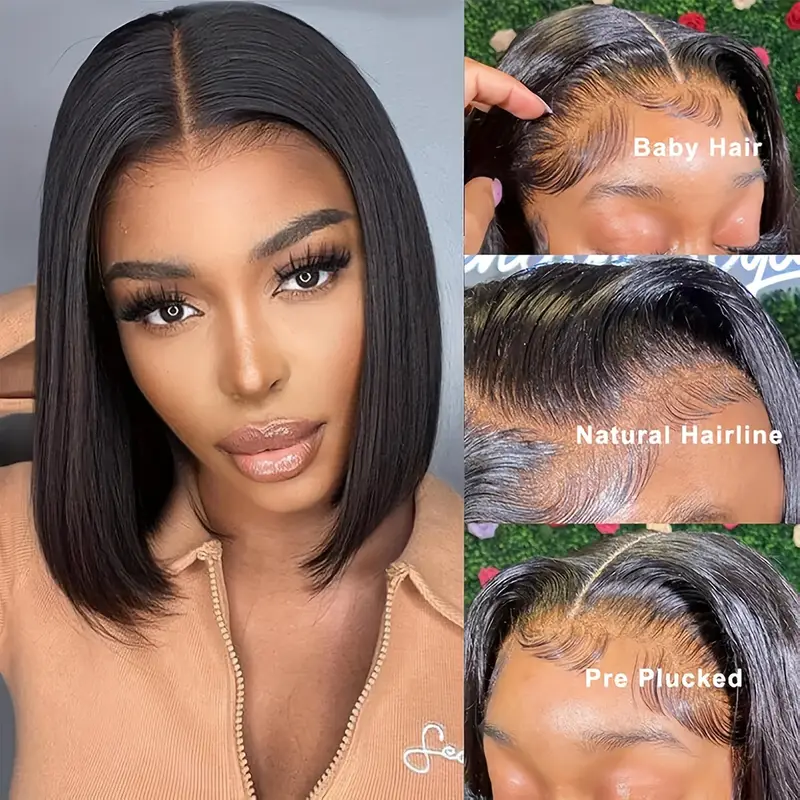 bob wig human hair 13x4 frontal lace wig human hair 150 density glueless with baby hair straight bob wigs for women 150 density 8 14 inch details 6