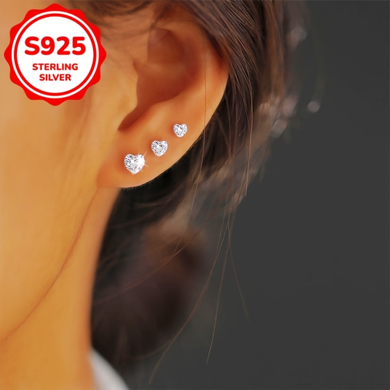 3pc Women's Love Heart Stud Earrings Set