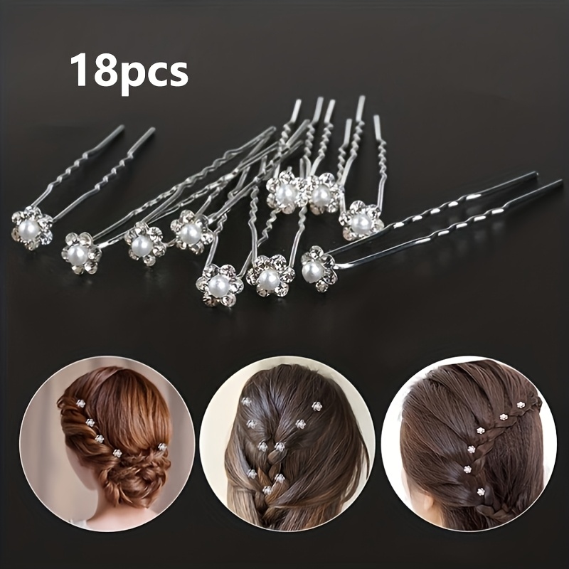 E-shop 18 Stück, Elegantes U-förmiges Schmuck-Haarspangen-Set mit Blumen und Strass, Perfektes Geschenk für den täglichen Gebrauch und besondere