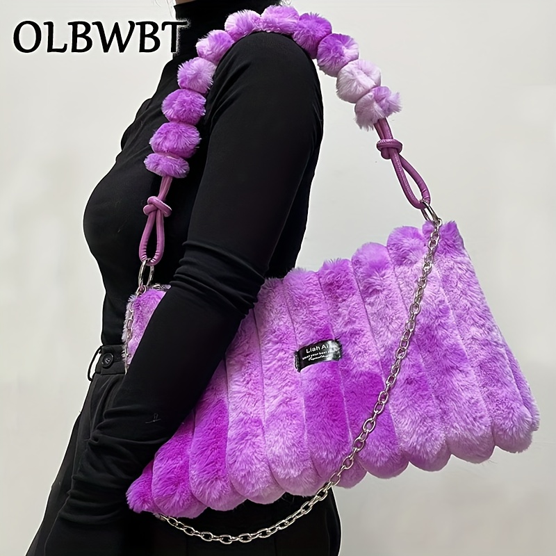 womens plush furry trimmed large tote bag adjustable strap Temu