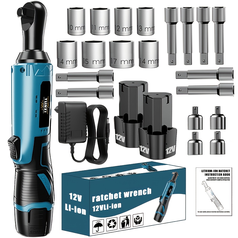 Wireless Electric Ratchet Wrench Set, Right Angle Power Tool, Rechargeable Lithium Battery, Car Maintenance Screw And Nut Removal, Electric Operation Mode