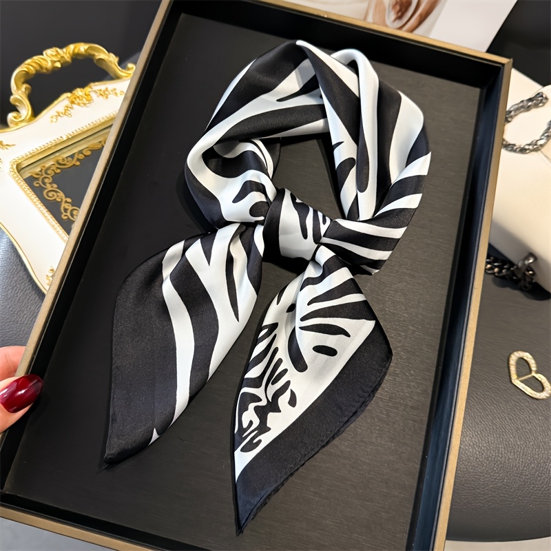 TEMU 1 Foulard Carré Élégant à Imprimé Zèbre pour Femmes - Foulard de Tête de 70cm, Matériau en , Foulard Polyvalent, Accessoire de Cou, Parfait pour