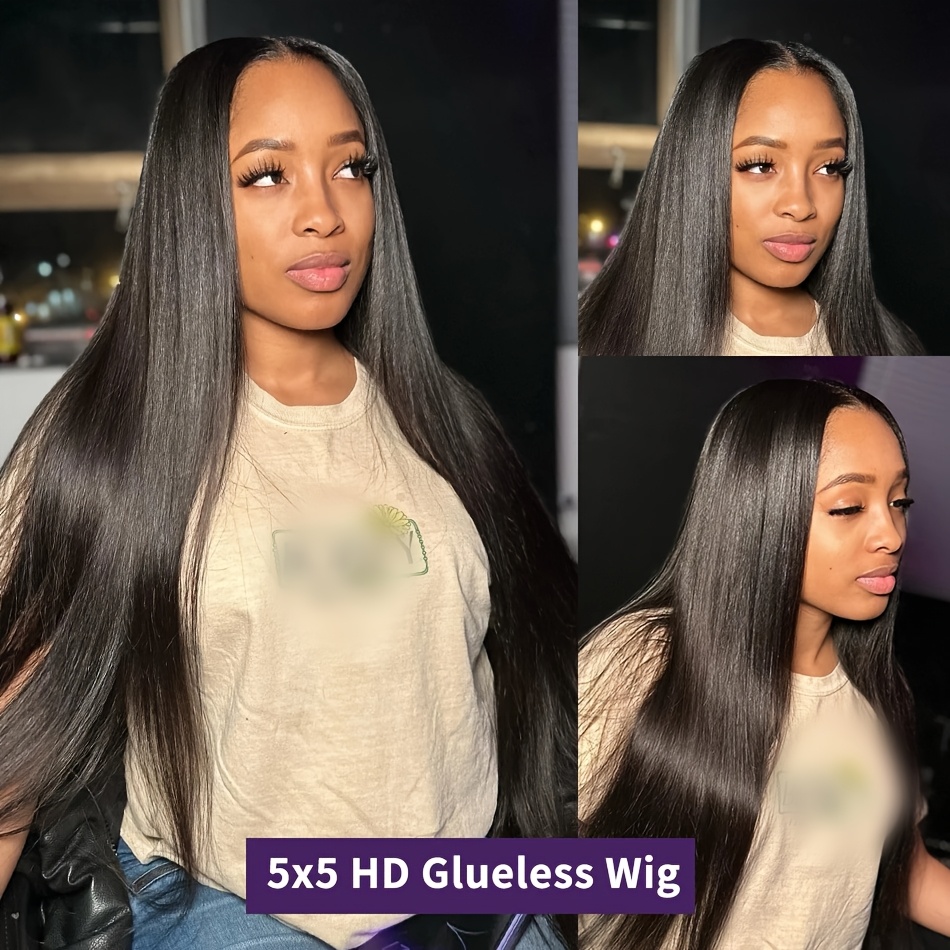  elegant straight human hair wig for women pre cut 5x5 hd transparent lace closure glueless brazilian hair hd lace front wigs 150 density details 6