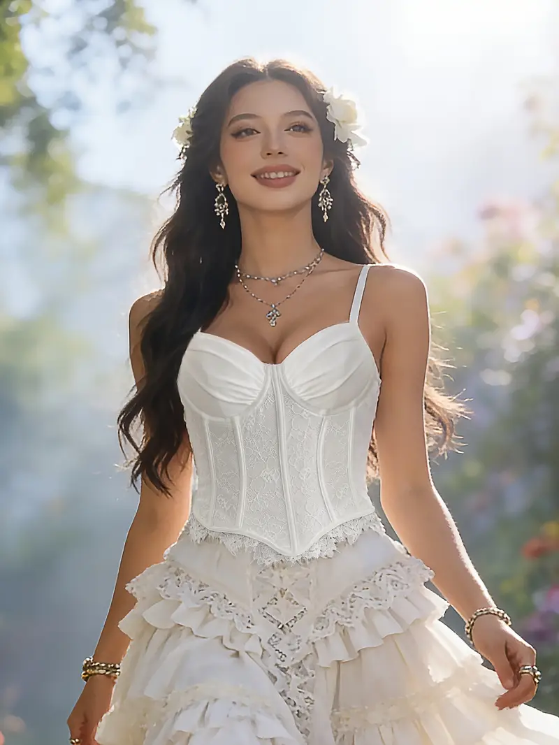 corset suspender dress White Pink Sweet Fairycore Princess Halter Neck Suspender Corset Bow R Sugarplum Store